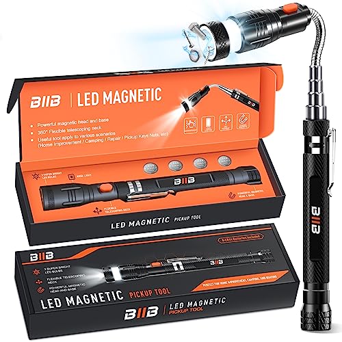 BIIB Gifts for Men, Extendable Magnetic Pickup Tools with LED Flashlight