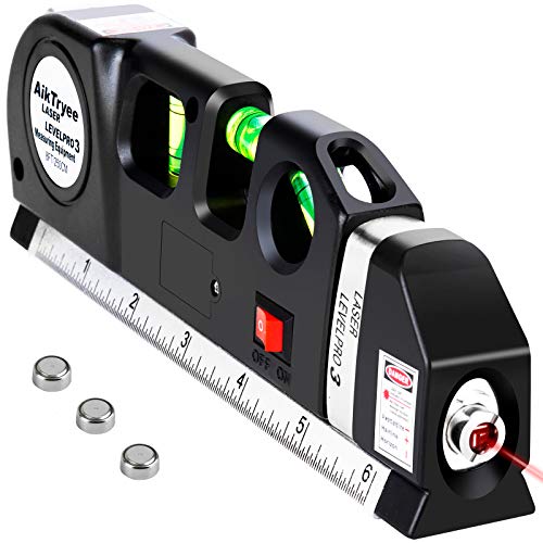 Laser Level Line Tool, Multipurpose Laser Level Kit Standard Cross Line Laser leveler Beam Tool with Metric Rulers 8ft/2.5M for Picture Hanging cabinets Tile Walls by AikTryee