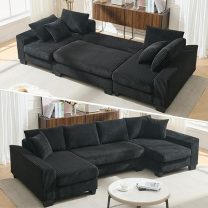 ERYE 114-Inch Oversized U-Shaped Sleeper Sectional Sofabed, U Shaped Pull Out Sleeper Couch Symmetrical Convertible Sectional Sofa Bed with Double Chaise Daybed & Toss Pillows