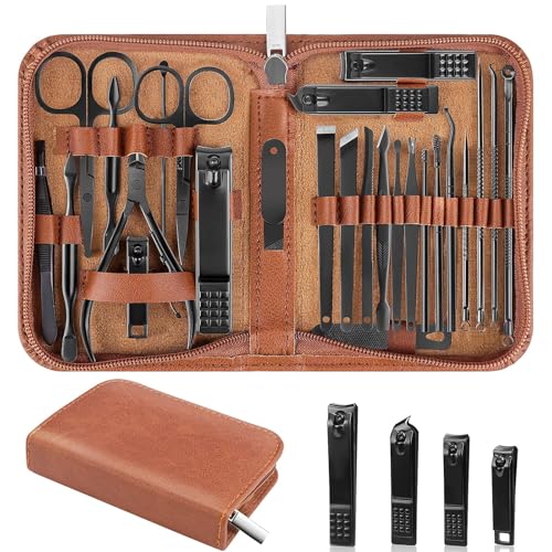 Manicure Set 26 in 1 Nail Clippers Set Pedicure Kit, Brown | Stainless Steel, fingernail & toenail clippers, Personal Care, Manicure Kit, Family & Friends, Gift for Men Women