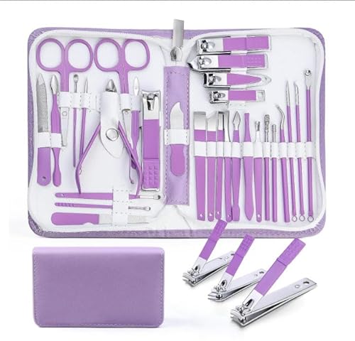 Manicure kit for Women Personal Nail Care Kit, 30 in 1 Professional Stainless Steel fingernail and toenail Clippers,Pedicure Kit and Beauty Tools Portable Set with Luxurious Travel Case (Purple)