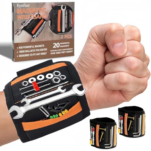 Magnetic Wristband for Tools (2-Pack) - Premium Tool Belt for Men, Heavy-Duty 20-Magnet Holds Screws DIY & Construction, Gift for Men, Cool Gadgets for Husband, Grandpa, Handyman