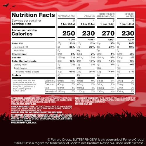 Butterfinger, CRUNCH, Butterfinger Marshmallow, CRUNCH White, Bulk Candy Bar Variety Pack Full Size, 18-Count, 31.4 oz