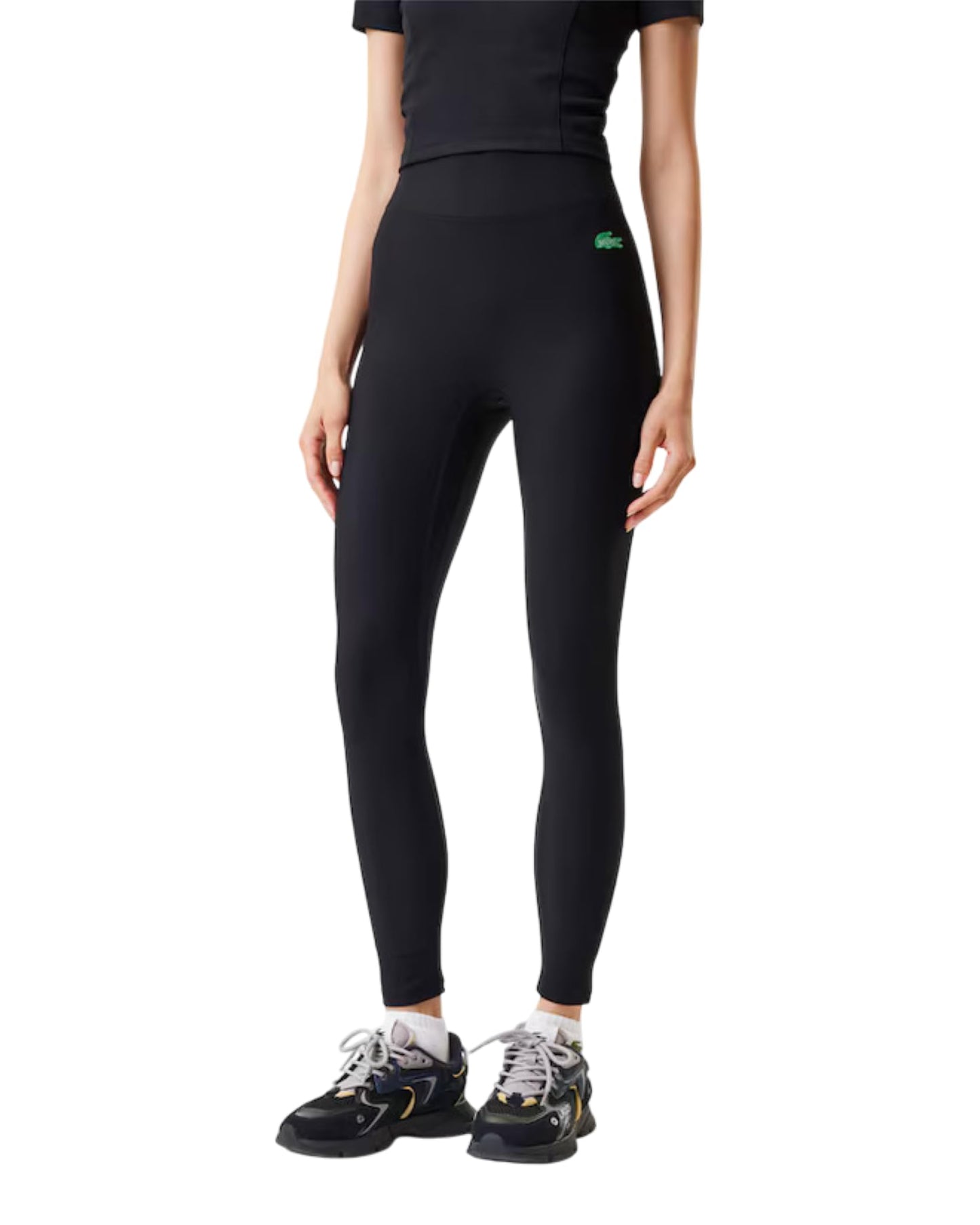 Lacoste Women's Bandier Ribbed Legging, Black, Large