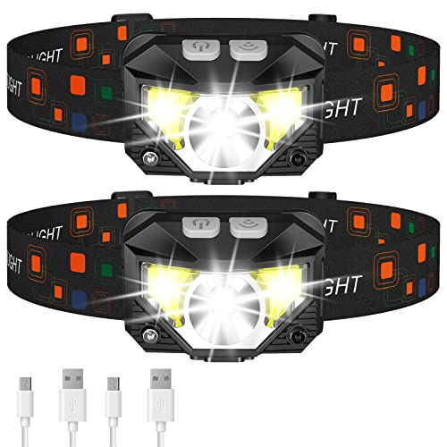 LHKNL Headlamp Flashlight, Lumen Ultra-Light Bright LED Rechargeable Headlight with White Red Light, 2-Pack Waterproof Motion Sensor Head Lamp,8 Modes for Outdoor Camping Running Hiking Fishing
