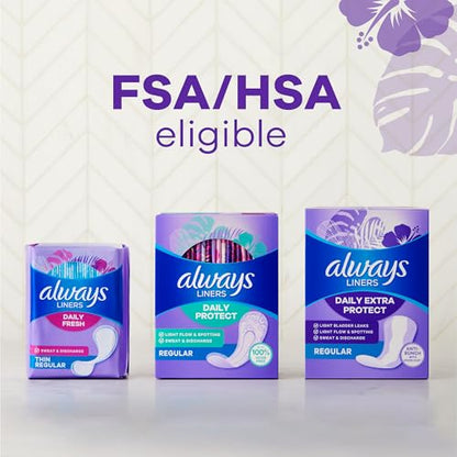 Always Daily Extra Protect Liners, Extra Long Length, Scented Panty Liners, Feel Clean and Comfortable for up to 10 Hours, 60 Count (Packaging May Vary)