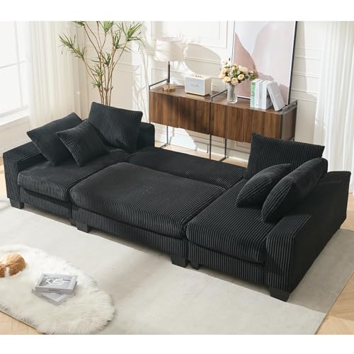 ERYE 114-Inch Oversized U-Shaped Sleeper Sectional Sofabed, U Shaped Pull Out Sleeper Couch Symmetrical Convertible Sectional Sofa Bed with Double Chaise Daybed & Toss Pillows
