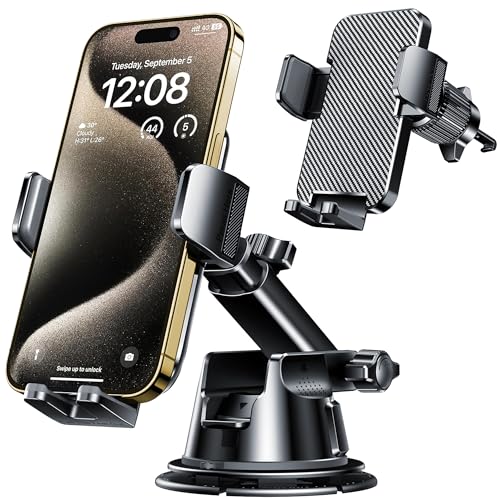Qifutan Dash Mounted Holders Phone Holders for Your Car Phone Mount for Car Windshield Dashboard Air Vent Universal Desk Mounts Hands Free Automobile Cell Phone Holder Fit for iPhone Smartphone
