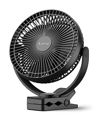 Koonie 10000mAh Clip on Fan Rechargeable, 8-Inch Battery Operated Desk Fan, USB Fan, 4 Speeds, Strong Airflow, Sturdy Clamp for Golf Cart Office Desk Outdoor Travel Camping Tent Gym Treadmill, Black