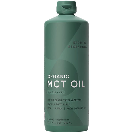 Sports Research Organic MCT Oil - Keto & Vegan MCTs C8, C10, C12 from Coconuts - Fatty Acid Brain & Body Fuel, Non-GMO & Gluten Free - Flavorless Oil, Perfect in Coffee, Tea & Protein Shakes - 32 oz