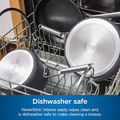 Ninja Cookware, Ninja NeverStick Professional, 16-Piece Pots and Pans Set, Non Stick Frying Pans, Kitchen Essentials, Stock Pot, Sauce Pan, Glass Lids, Saute Pan, All Stovetops, Black, C39900