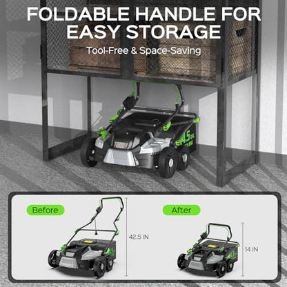 TIECTOWN 16-Inch 15.5 Amp 2-in-1 Electric Dethatcher and Scarifier with 14.5-Gallon Removable Thatch Collection Bag, Lawn Dethatcher with 5-Position Depth Adjustment, Quick-Fold, Keeps Lawn Healthy