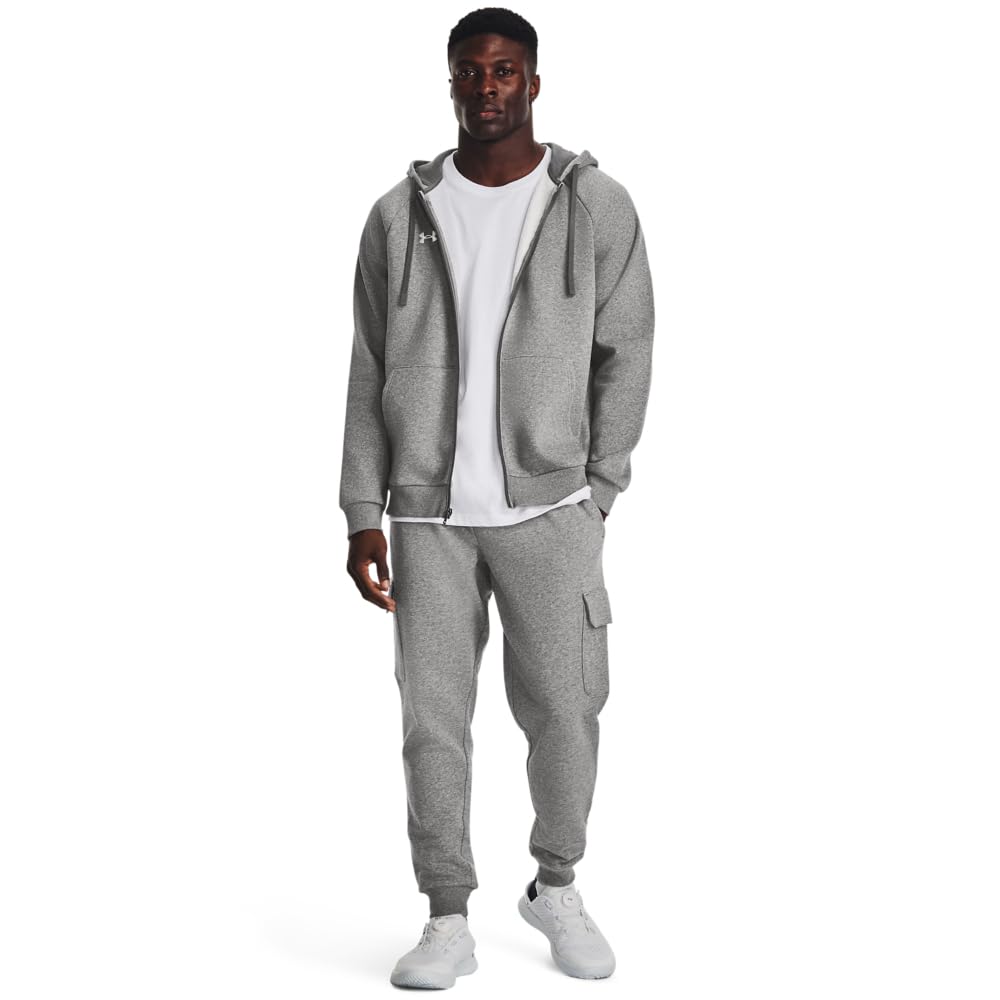 Under Armour Men's Rival Fleece Full Zip Hoodie, (025) Castlerock Light Heather / / White, Medium