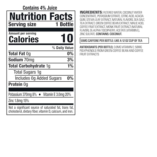 Bai Antioxidant Infused Water Beverage, Molokai Coconut, with Vitamin C and No Artificial Sweeteners, 18 Fluid Ounce Bottle, 12 Pack