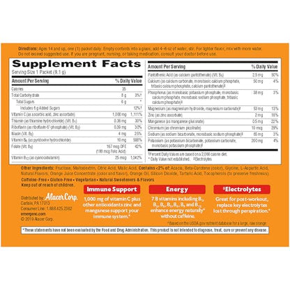 Emergen-C 1000mg Vitamin C Powder for Daily Immune Support Caffeine Free Vitamin C Supplements with Zinc and Manganese, B Vitamins and Electrolytes, Super Orange Flavor - 60 Count/2 Month Supply