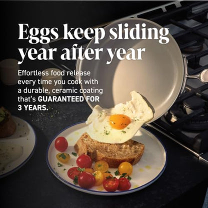 Ninja NeverQuit 3-Piece Ceramic Fry Pan Set, Bone & Silver, CQ13000IV2