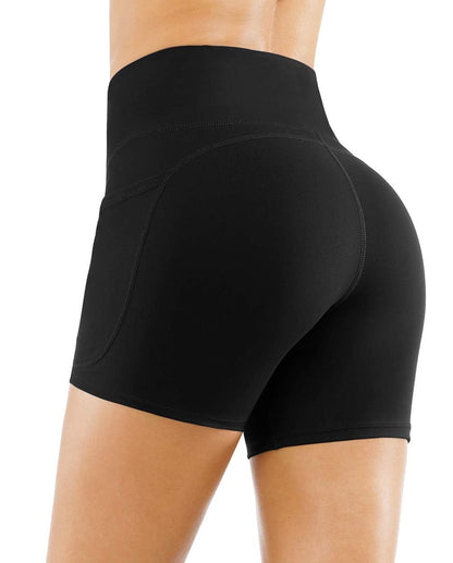 THE GYM PEOPLE High Waist Yoga Shorts for Women Tummy Control Fitness Athletic Workout Running Shorts with Deep Pockets (Medium, Black)