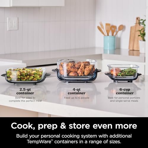 Ninja Crispi Air Fryer, Microwave, Freezer & Dishwasher Safe, Non Toxic Glass Portable Cooking System, 4 QT & 6 Cup Glass Containers with Storage Lids, Easy Meals, Air Fry, Bake, Stone, FN101ST