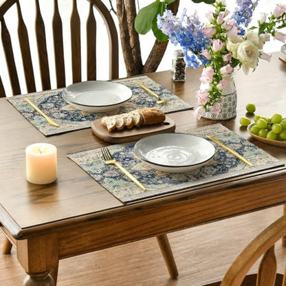 Boho Bohemia Style Sliver Placemats Set of 4, 12x18 Inch Country Rustic Farmhouse Magical Fall Table Mats for Party Kitchen Dining Decoration