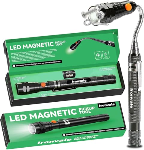 Ironvale Magnetic Pickup Tool, Telescoping Magnet with 3 LED Flashlight,Cool Gadgets Mechanic Tool - Gifts for Men, Women, Dad, Him, Husband, Birthday Gifts for Men, Mens Gifts from Daughter, Black