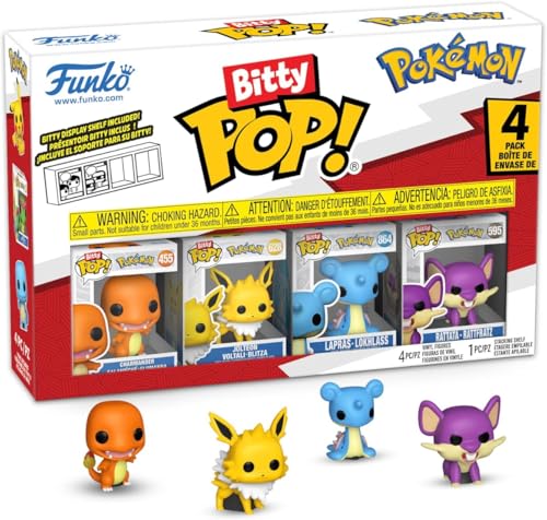 Funko Pop! Bitty: Pokemon - Charmander, Jolteon, Lapras, and Rattata - 0.9 Inch (2.2 Cm) Collectable - Stackable Display Shelf Included - Gift Idea - Party Bags Stocking