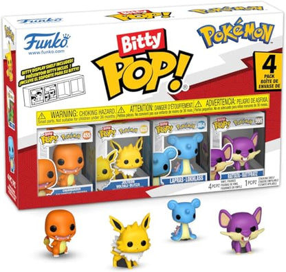 Funko Pop! Bitty: Pokemon - Charmander, Jolteon, Lapras, and Rattata - 0.9 Inch (2.2 Cm) Collectable - Stackable Display Shelf Included - Gift Idea - Party Bags Stocking
