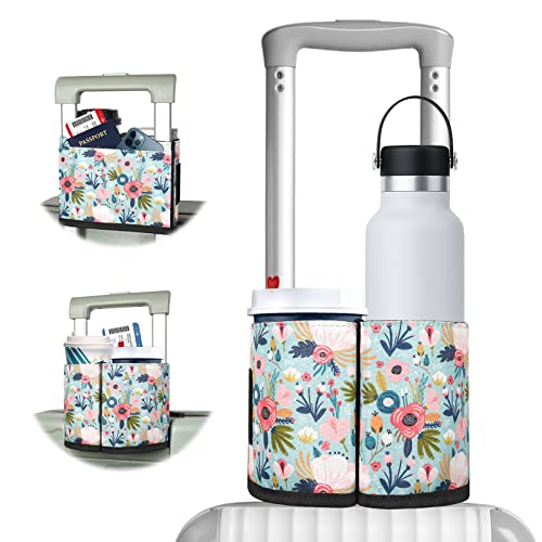 ACdream Luggage Cup Holder, Suitcase Drink Carrier, Free Hand Portable Water and Coffee Caddy Attachment, Flight Attendant Gift Gadgets, Airport Travel Accessories for Airplane, Flower