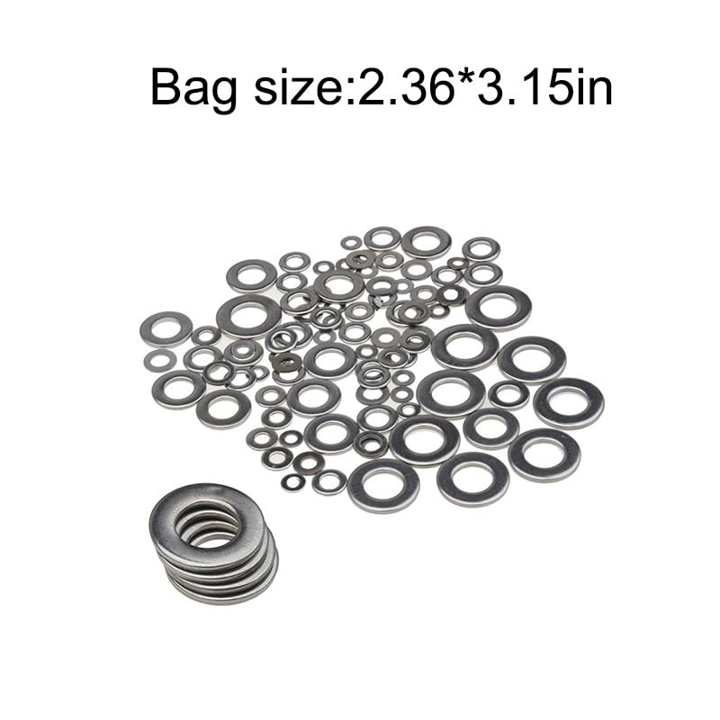 105Pcs 304 Stainless Steel Flat Washers, Fender Washers Assortment Kit 6 Sizes (M3-M10) for Screws Bolts Large and Small Hardware for Various Home Industrial Automotive,Silver