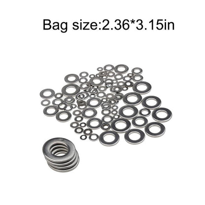 105Pcs 304 Stainless Steel Flat Washers, Fender Washers Assortment Kit 6 Sizes (M3-M10) for Screws Bolts Large and Small Hardware for Various Home Industrial Automotive,Silver