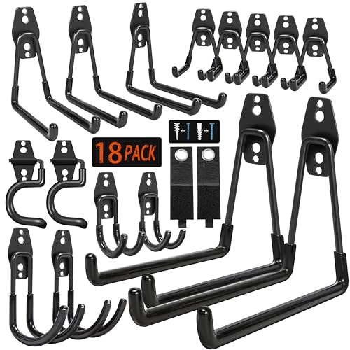 Kodreat 18 Pack Garage Hooks Heavy Duty - Anti-Slip Coating, Garage Storage Hooks for Hanging Bike, Ladder, Garden Tools, Hose