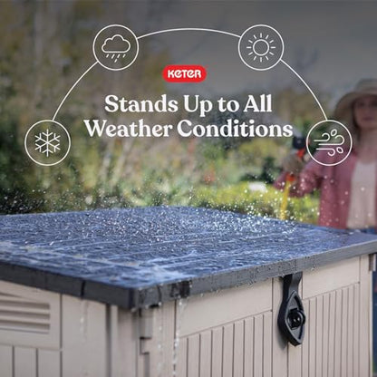 Keter Store-It-Out MIDI Outdoor Resin Storage Shed – Weather-Resistant Horizontal Cabinet for Trash Cans, Garden Tools & Patio Accessories – Lockable, Easy-Lift Lid, 30 Cu. Ft. Capacity, Beige