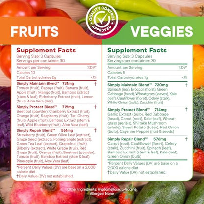 Simply Nature's Pledge -Packed with 42 Different Fruits & Vegetables - Made with Whole Food Superfoods - with Aloe Vera – 100% Soy Free - 90 Count (Pack of 2)