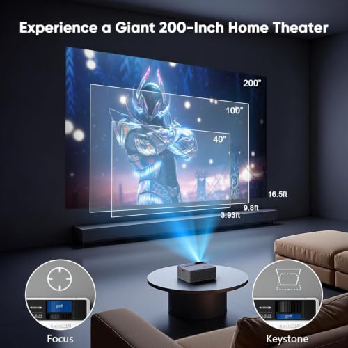 1080P Mini Portable Projector, 2-way Bluetooth, with 80in Screen