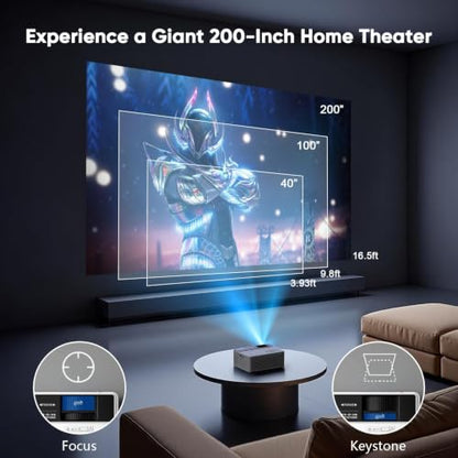 1080P Mini Portable Projector, 2-way Bluetooth, with 80in Screen