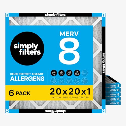 Simply 20x20x1 Air Filter, Merv 8, MPR 600, 6 Pack, Furnace Air Filter for HVAC (Actual Size: 19.75"x19.75"x0.75") DUST, Pet, & Allergy Control