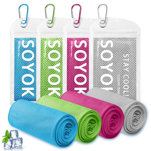 4 Packs Cooling Towel, 40" x 12" Microfiber Cooling Towels for Neck and Face, Soft Breathable Gym Towel for Working Out with Waterproof Bag & Carabiner