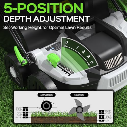 TIECTOWN 16-Inch 15.5 Amp 2-in-1 Electric Dethatcher and Scarifier with 14.5-Gallon Removable Thatch Collection Bag, Lawn Dethatcher with 5-Position Depth Adjustment, Quick-Fold, Keeps Lawn Healthy