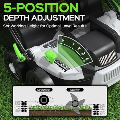 TIECTOWN 16-Inch 15.5 Amp 2-in-1 Electric Dethatcher and Scarifier with 14.5-Gallon Removable Thatch Collection Bag, Lawn Dethatcher with 5-Position Depth Adjustment, Quick-Fold, Keeps Lawn Healthy