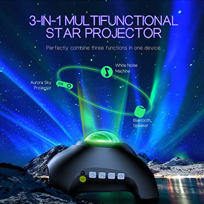 Northern Galaxy Light Aurora Projector with 33 Light Effects, Night Lights LED Star Projector for Bedroom Nebula Lamp, Remote Control, White Noises, Bluetooth Speaker for Parties Black