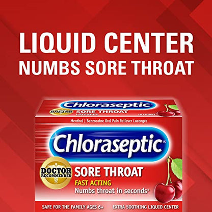 Chloraseptic Sore Throat Lozenges, Cherry, 18 Count, 6 Pack