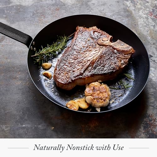 Merten & Storck Pre-Seasoned Carbon Steel 12" Frying Pan Skillet, Fast Heating, Naturally Nonstick, Induction & Oven Safe, High-Heat & Open Flame Compatible, Perfect for Searing Grilling & Camping