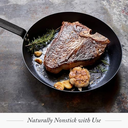 Merten & Storck Pre-Seasoned Carbon Steel 12" Frying Pan Skillet, Fast Heating, Naturally Nonstick, Induction & Oven Safe, High-Heat & Open Flame Compatible, Perfect for Searing Grilling & Camping