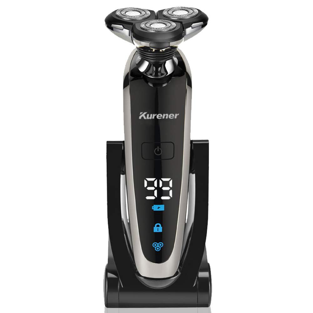 Kurener Electric Shaver Razor for Men Rechargeable 100% Waterproof Rotary for Shaving with Nose Trimmer Sideburns Trimmer Face Cleaning Brush