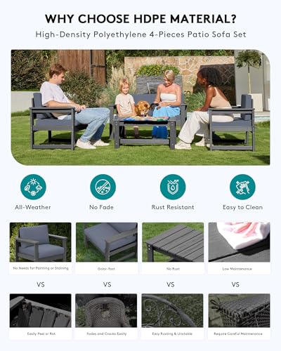 SERWALL Grey HDPE Outdoor Loveseat with Grey Cushions