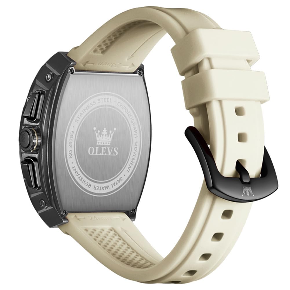 OLEVS Men Wrsit Watches White Luxury Square Watch Chronograph Analog Quartz Moon Phase Watch for Man Relojes De Hombre