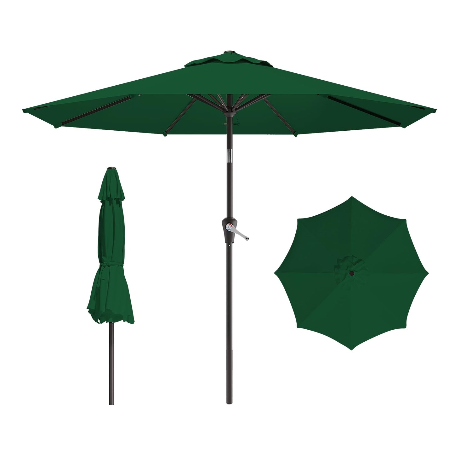 AreShark 9 FT Patio Umbrella for Outdoor, Outdoor Umbrella with Push Button Tilt and Crank, Outdoor Patio Umbrellas with 8 Sturdy Ribs for Market, Garden, Deck, Backyard, Pool (Dark Green)