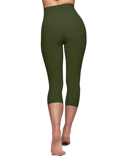 High Waisted Capri Leggings for Women - Tummy Control Soft Yoga Pants for Workout Running No See Through Plus Size Army Green
