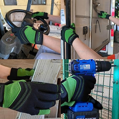 MSUPSAV Work Glove,Work Gloves Men,Synthetic Leather Working Glove,Gloves for Men,Mens Mechanic Gloves,Yard Work Gloves for Men,Gifts for Men (Green, Extra Large)