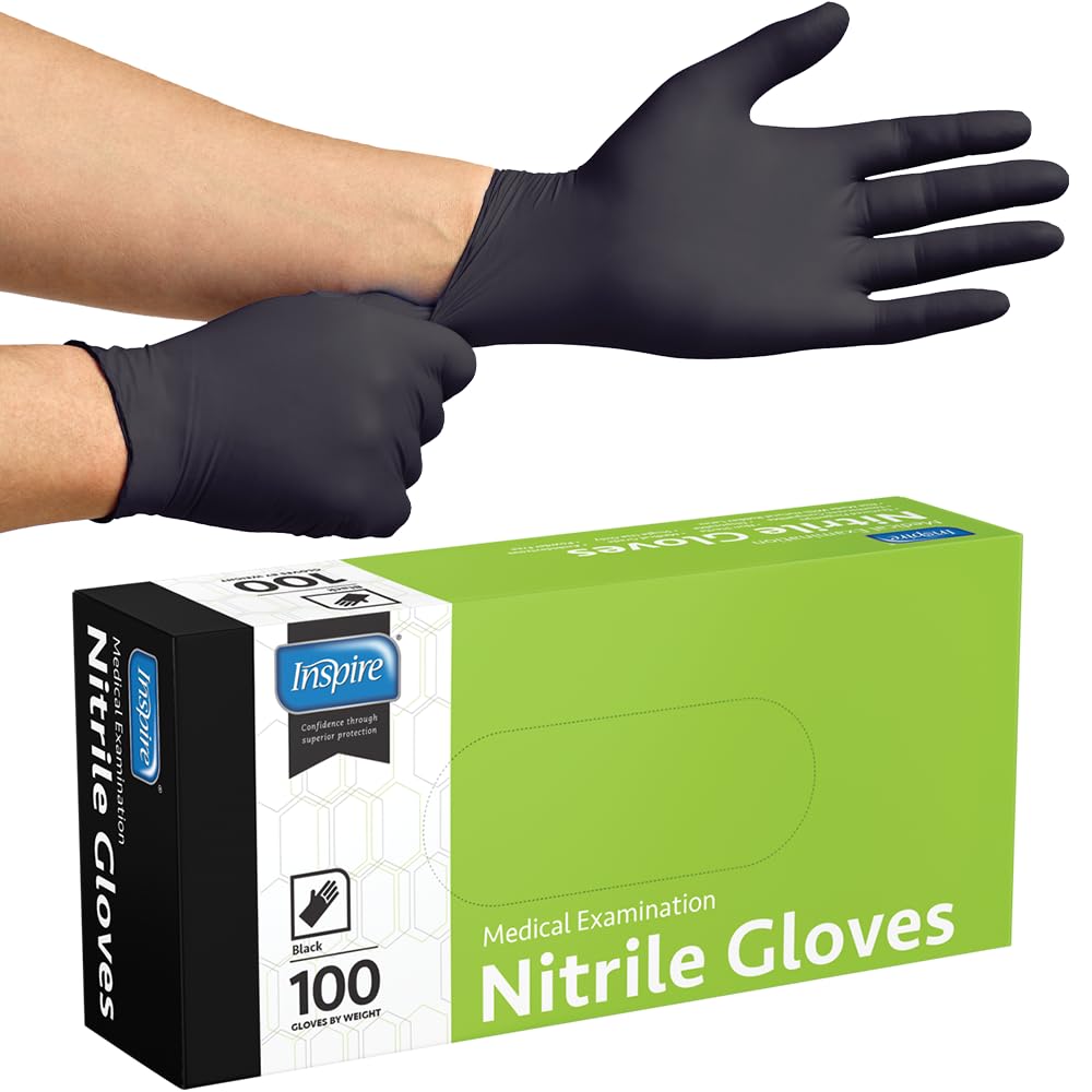 Inspire Black Nitrile Gloves | THE ORIGINAL Quality Black Gloves Disposable Latex Free | 4.5 Cooking (Nitrile, Small)