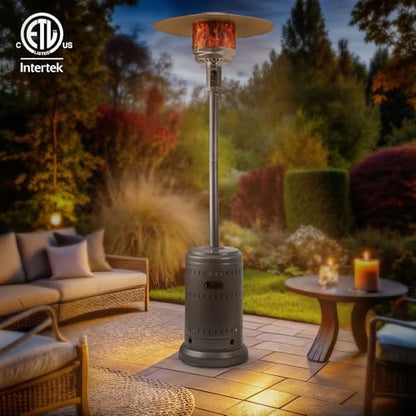 Amazon Basics 46,000 BTU Outdoor Propane Patio Heater with Wheels, Commercial & Residential, 13489.74 watts, Slate Gray, with water tank, 32.1 x 32.1 x 91.3 inches (LxWxH)